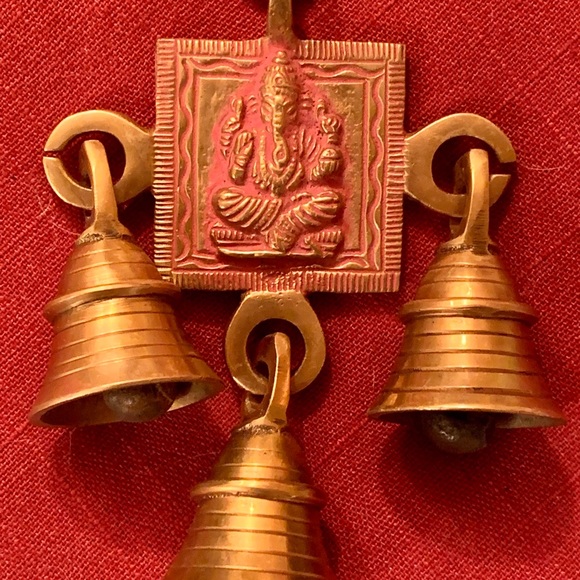 Golden Red Antique Style Brass Ganesha Wind Chime - Picture 7 of 10